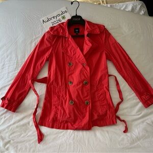 Gap trench coat belted jacket short spring bright coral pink hula red Size (S)